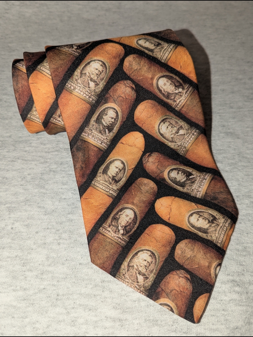 Ralph Marlin Novelty Cigar Print Tie in Black and Brown
